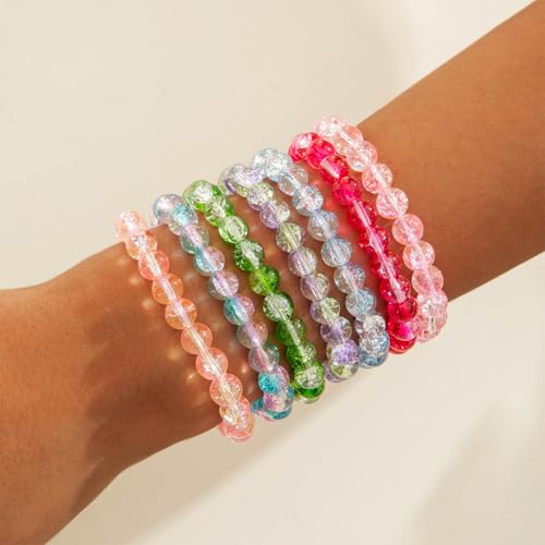 Colorful Stackable Resin Beaded Bracelets Set for Women Dainty Neon Clear Acrylic Beads Stretchable Bracelet Pack Trendy Transparent Round Balls Jewelry - color: Colorful2