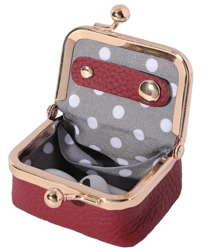 COOLYOUTH Leather Mini Jewelry Box Travel Jewelry Case Portable Small Coin Purse with Kiss Lock Travel Ring Box (Small-Red) - color: Small-Red