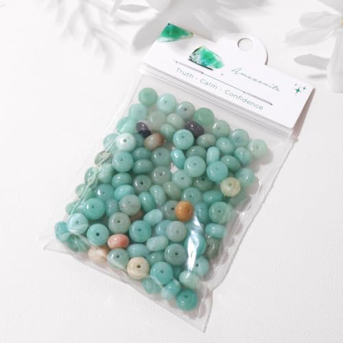 Raicegs 100pcs 5×8mm Rondelle Amazonite Beads Natural Gemstone Beads Abacus Disk Stone Loose Beads for Jewelry Making DIY Bracelets Necklace - color: Amazonite, size: 5×8mm Rondelle