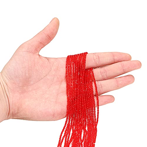 2mm Quartz Crystal Round Beads Faceted Glass Beads Loose Spacer Beads for DIY Bracelet Jewelry Making Supplies Accessories (Red) - color: Red