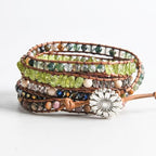YGLINE Women Boho Handmade Natural Stone Crystal Leather Bead Wrap Bracelets Collection - color: Rhodochrosite-5w