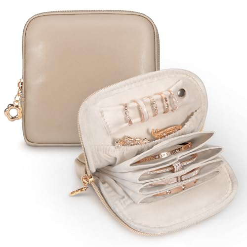 SITHON Small Travel Jewelry Case with Ring Holder, Mini Velvet Jewelry Pouch Bags, Compact Storage Organizer for Bracelet Necklaces Earrings Travel Essentials, Mother’s Day Gifts (Toffee) - color: Toffee
