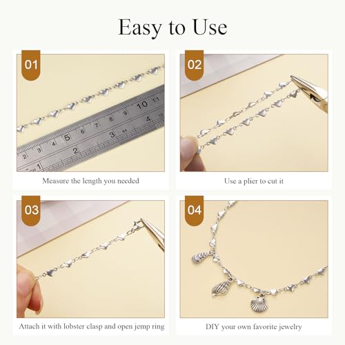 Jabogrii 13 Feet Silver Stainless Steel Jewelry Making Chains Bulk Handmade Heart Chain for Jewelry Making - color: Heart Silver