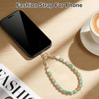 TEAMOLA Natural Stone Phone Charm, Handmade Crystal Cellphone Chain for Universal, Beaded Healing Anti Theft Phone Wrist Strap with Tether Tab, Amazonite - color: Green & Blue
