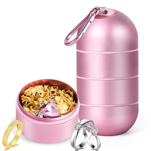 OAOLEER Travel Ring Holder Keychain, Jewelry Holder Keychain Traveling Ring Keychain Holder 3 Layers, Small Necklace Holder Bracelet Holder for Gym Sports Bag - color: Pink, size: 3 Tier