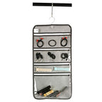 Travel Foldable Jewelry Rolls Bag Hanging Jewelry Organizer with 9 Zippered Clear Pockets Storage Pouch with Rotatable Hanger (GREY) - color: GREY