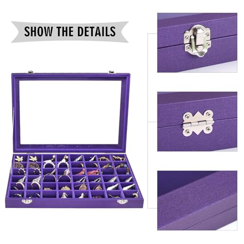 Siveit Jewelry Tray Organizer Box 48 Grid Jewelry Display Organizer Box with Transparent Lid Rings Earrings Necklaces Pendants Display Box Suitable for Women and Girls (48 Grid, Purple) - color: Purple