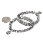 Justinstones Gem Semi Precious Gemstone Love Heart Charm Stretch Beaded Bracelet Unisex - color: Black Lace Agate