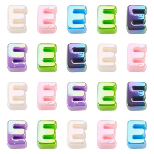 Beadthoven 20pcs Big Letter E Beads Large Hole Bubble Alphabet Acrylic Beads Charm Iridescent Plastic E Shape Loose Chunky Spacers for Jewelry Making Bracelet Necklace Keychains Shoelaces Crafts - color: E