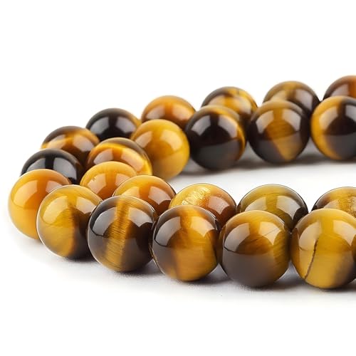 HAAMIIQII 6mm Natural Yellow Tiger Eye Beads Round Gemstone Loose Beads for Jewelry Making 2 Strands (120-130pcs) - color: Yellow Tiger Eye, size: 6mm (120-130pcs)