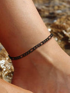 U7 Women Girls Barefoot Jewelry 18K Gold or Rose Gold Stainless Steel Heart/Rope/Figaro/Cuban Chain Anklet Foot Bracelet, 25-30 CM Long - color: Black-5mm-Figaro Chain
