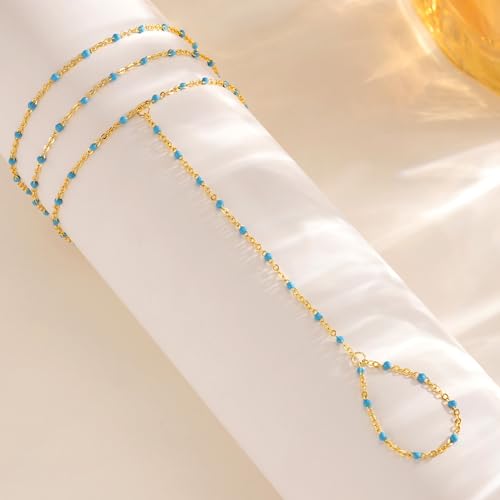 CHESKY 14K Gold Plated Hand Chain Bracelets for Women Set - Dainty Finger Ring Bracelet Stack Adjustable Hand Chains Durable Beaded Bracelets Trendy Simple Body Jewelry Gift for Women - style: 3color bracelet-gd