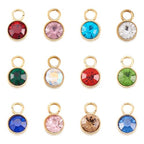 Pandahall 24pcs Crystal Birthstone Charms - Gold Plated Stainless Steel Pendants & Round Birthstone Charms for DIY Necklace Earring Bracelet Jewelry Making Crafts