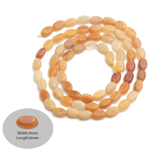 70pcs Natural Yellow Jade Stone Beads，4x6mm Egg Shape Loose Gemstone Beads for Jewelry Making Design Earring Necklace - color: yellow jade