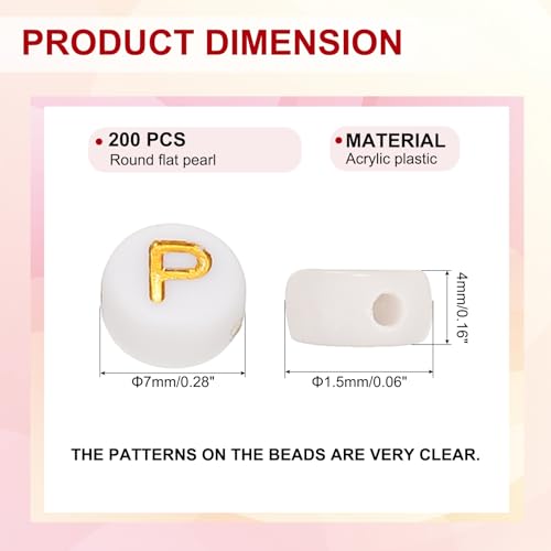 HARFINGTON 200 Pcs 4x7mm Acrylic Letter Beads, Round White Alphabet Beads Letter P, Alphabet Spacer Beads for Jewelry Making Bracelets Necklaces - style: Letter P