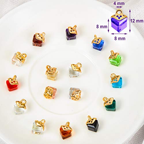 Hicarer 40 Pieces Cubic Crystal Charms Assorted Crystal Birthstone Charms Pendants Handmade Dangle Bead Pendants with 200 Pieces Open Jump Rings for DIY Jewelry Making Necklace Earring Gifts