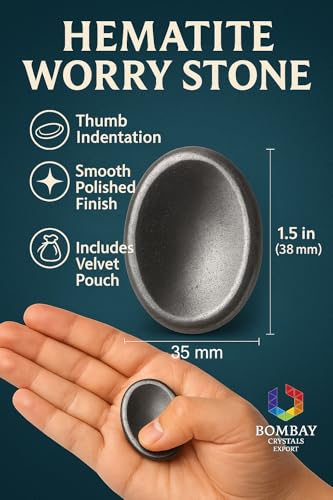 Hematite Worry Stone – Natural Polished Thumb Palm Stone for Grounding, Protection & Mental Strength – Pocket Fidget Crystal for Calm & Focus - color: Hematite
