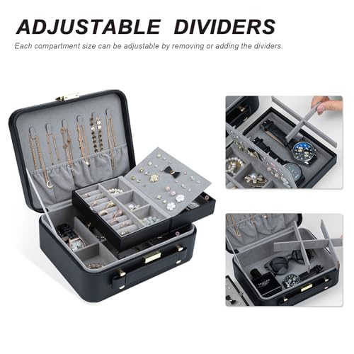Travel Jewelry Box Jewelry Storage Case Jewelry Suitcase for Women and Men 2 Layer Jewelry Organizer Box with Removable Tray (Black) - color: Black-2