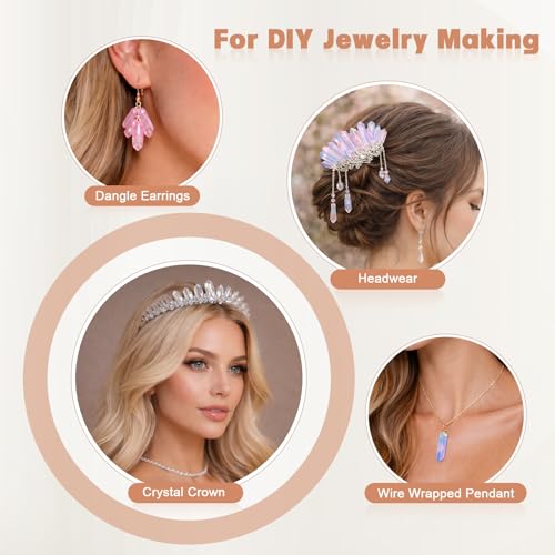 rockcloud Natural Rock Crystal Points Titanium Coated Clear Quartz Sticks Spikes Top Drilled 15 inch Strand - color: #20-Natural Clear Quartz
