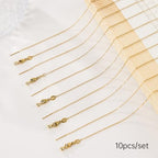 GTVOODX 10 Pack Gold Filled Necklace Chain Bulk Adjustable Stainless Steel Dainty Cable Chain for Jewelry Making with Rubber Stopper Beads - color: Gold Cable