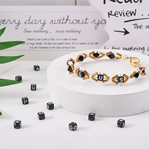 FASHEWELRY 500Pcs Cube Acrylic Letter Beads 5x5x5mm Black Square Letter A Alphabet Beads for DIY Bracelet Necklace Jewelry Making - color: Letter A