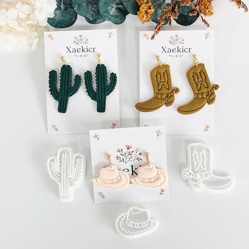 Xaekicr Western Theme Polymer Clay Cutters Set – 3PCS Cowboy Hat Boot Cactus Clay Earring Cutters, Polymer Clay Molds and Tools for DIY Jewelry Making - color: Z color