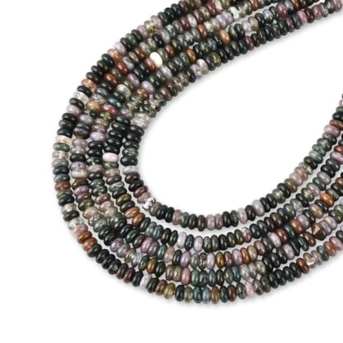 170pcs 4x2mm Natural Indian Agate Disk Rondelle Spacer Semi Precious Gemstone Loose Stone Beads for Jewelry Making 15 Inch - color: Indian Agate