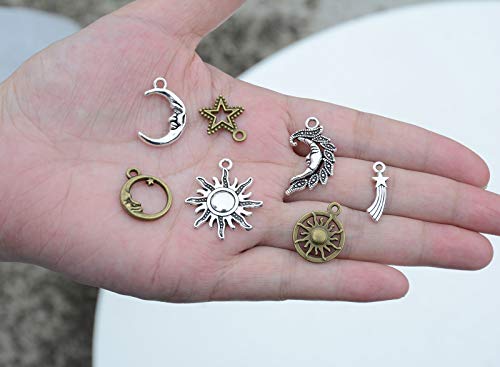 Mixed Moon and Star Charms Pendants Necklace Earrings Bracelet Charms DIY for Crafting, Jewelry Making Accessory - color: Mixed 80pcs
