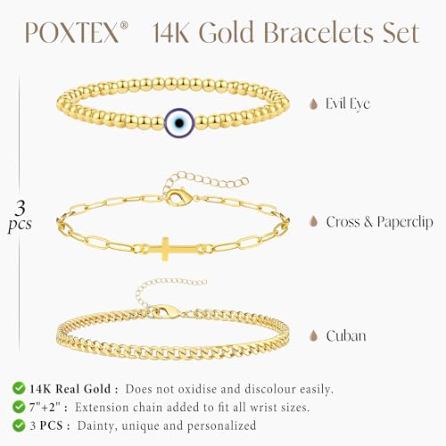Gold Bracelets Set for Women Stack, Chunky Thick Bracelets Stack for Women Trendy, Simple Dainty Thin Gold Plated Cuff Stackable Bracelets With Beaded Cuban Paperclip Snake Rope Bangle Hand Chain Jewelry - style: Style 14-gold