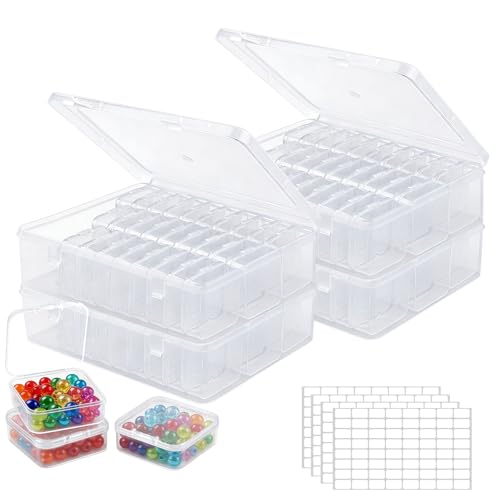 Bead Organizer Box 4 Pack, 120 Small Girds Bead Storage Organizer, Beads Storage Containers with 4 Sheets Label Stickers, Beading Storages for Art DIY Jewelry Fishing Tackle Crafts Storing - color: 4 Pcs