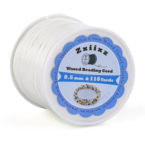 0.5mm Waxed Cord Bracelet String, 116 Yards Wax String for Bracelet Making, Beading Thread Polyester Waxed Necklace Cord for Jewelry Making, Beads Bracelet Making String DIY Craft Supplies - color: White