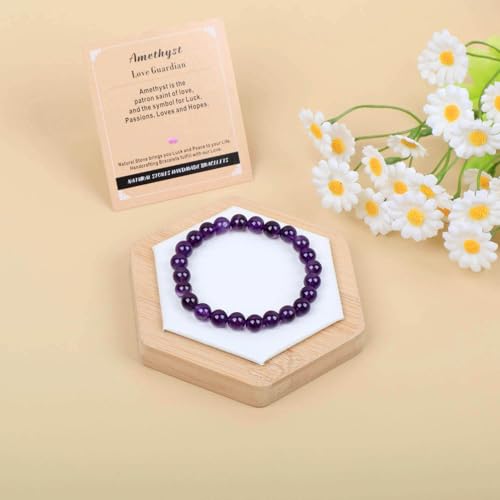 AD Beads Handmade Gemstone Stretch Elastic Bracelet Crystal Healing Reiki Nature's Beauty and Spiritual Essence Unisex - color: Amethyst (Love Guardian), size: 4mm