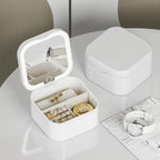 Portable Jewelry Box with LED Mirror, White, 3.5 x 3.5 x 1.8 inches, Travel Size Organizer