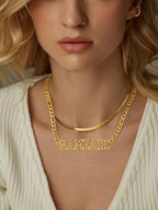 GoldChic JEWELRY Name Necklace Personalized for Men, Womens Custom Name Plate Chain, Stainless Steel Customized Old English Nameplate Choker with Curb Chains Custom, 16 inches to 30 inches - color: Figaro Chain 6 mm - Gold