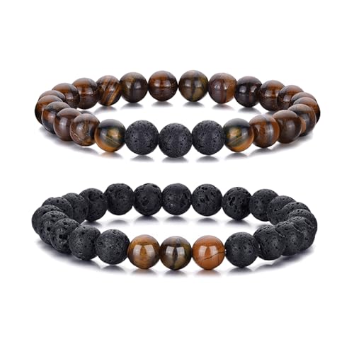 RANKEEF Tiger Eye Bracelet For Men 8MM Natural Stone Stretch Adjustable Black Crystal Beaded Bracelet for Men Women Gifts - color: 2,tiger eye
