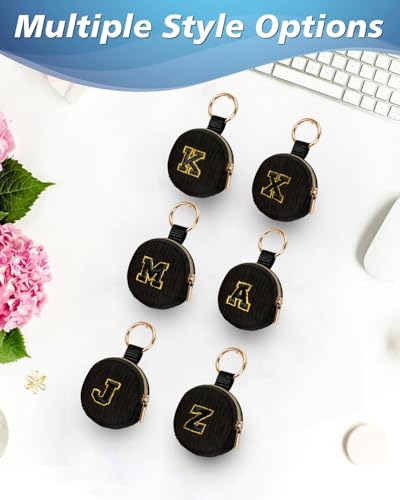 Mini Travel Ring Holder Keychain, Portable Corduroy Jewelry Ring Holder Pouch with Letter, Small Earrings Case for Gym Sports Bag Purse (Z, Black) - style: Z