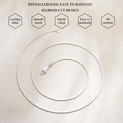 925 Sterling Silver Chain for Women, Diamond Cut 1mm Box Chain Lobster Claw Clasp Silver Jewelry Gifts for Women Mom Girlfriend - size: 16 Inches