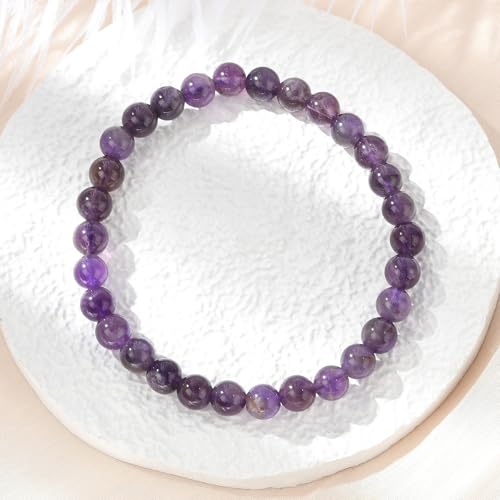 Elecrelive Glass Round Beaded Bracelet Set Clay Beaded Bracelets Stretch Bracelets - color: Amethyst-Quartz