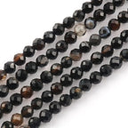 90pcs 4mm Natural Black Striped Agate Gemstone Beads Faceted Round Loose Stone Beads for Jewelry Making (1 Strand) - color: Black Striped Agate, size: 3.7-4.2mm