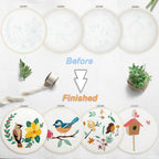 Bonroy 4 Sets Embroidery Set for Beginners, Art Craft, Easy Sewing, Includes Embroidery Clothing, Pattern, Embroidery Hoop, Instruction Manual, Colorful Thread Needles Set (6 Pieces) - color: Bird
