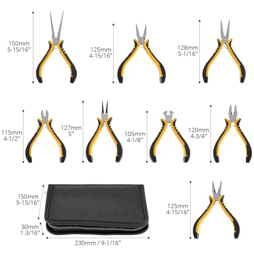 QWORK Jewelry Pliers Set, 8-Piece Mini Jewelry Making Tool Kit with Storage Bag, Flat Nose/Round Nose/Bent Nose, Wire Cutters, Crimping Pliers & End Nippers for Beading Crafting Repair