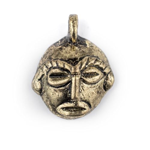 TheBeadChest Round African Brass Mask Pendant (21x27mm): Genuine West African Mask Design for DIY Jewelry & Necklaces - color: Brass, size: Extra Small (21x27mm)