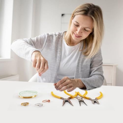 WEBBEDY Wire Wrapped Ring Making Kit, Jewelry Making Supplies Kit with 3-Color Jewelry Wire, Crystal Gemstone Beads, Mini Pliers Tools for Making 12 Sets Rings, 3 Styles Valentine's Day Unique Gift