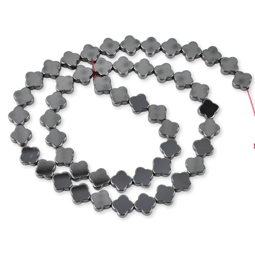 HAAMIIQII 50pcs 8mm Natural Black Hematite Loose Gemstone Beads Flat Clover Shape Spacer Stone Beads for Jewelry Making DIY Bracelets Necklaces Crafting - color: Clover Shape, size: 8mm