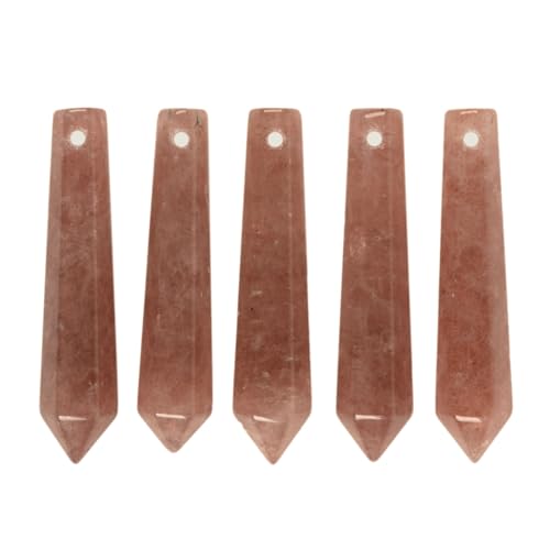 50mm Natural Strawberry Quartz Hexagonal Wand Jewelry Making Crystal Pointed Chakra Reiki Healing Beads 2mm Hole Drilled(Pack of 5) - color: Strawberry Quartz