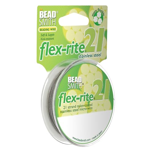 The Beadsmith Flex-Rite Beading Wire - 21-Strand Nylon-Coated Stainless-Steel Wire, 0.024" (0.60 mm) Dia, Clear, 30 ft Spool, Durable Necklace & Bracelet String, for Jewelry Making Supplies - size: .024” Dia - 30 ft