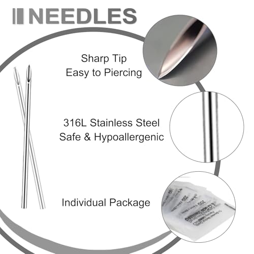 Yugui Belly Button Piercing Kit 17PCS - Body Piercing Kit with Navel Rings Piercing Pliers Disposable 12G 14G Stainless Steel Piercing Needles Tools for DIY Piercing Self Belly Piercing Kit, Silver