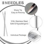 Yugui Belly Button Piercing Kit 17PCS - Body Piercing Kit with Navel Rings Piercing Pliers Disposable 12G 14G Stainless Steel Piercing Needles Tools for DIY Piercing Self Belly Piercing Kit, Silver
