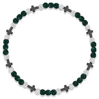 Beaded Baseball Necklace | Adjustable Sports Rope Chain with Baseball Cross Charm - Great Baseball Drip Gift for Players and Fans - color: Green-White-Blk