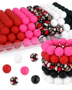 100 Pcs 15mm Silicone Beads for Keychain Making, Pink Red Silicone Beads Bulk Round for Bracelets Pens Crafts Jewelry Making (Pink Red) - color: Pink Red